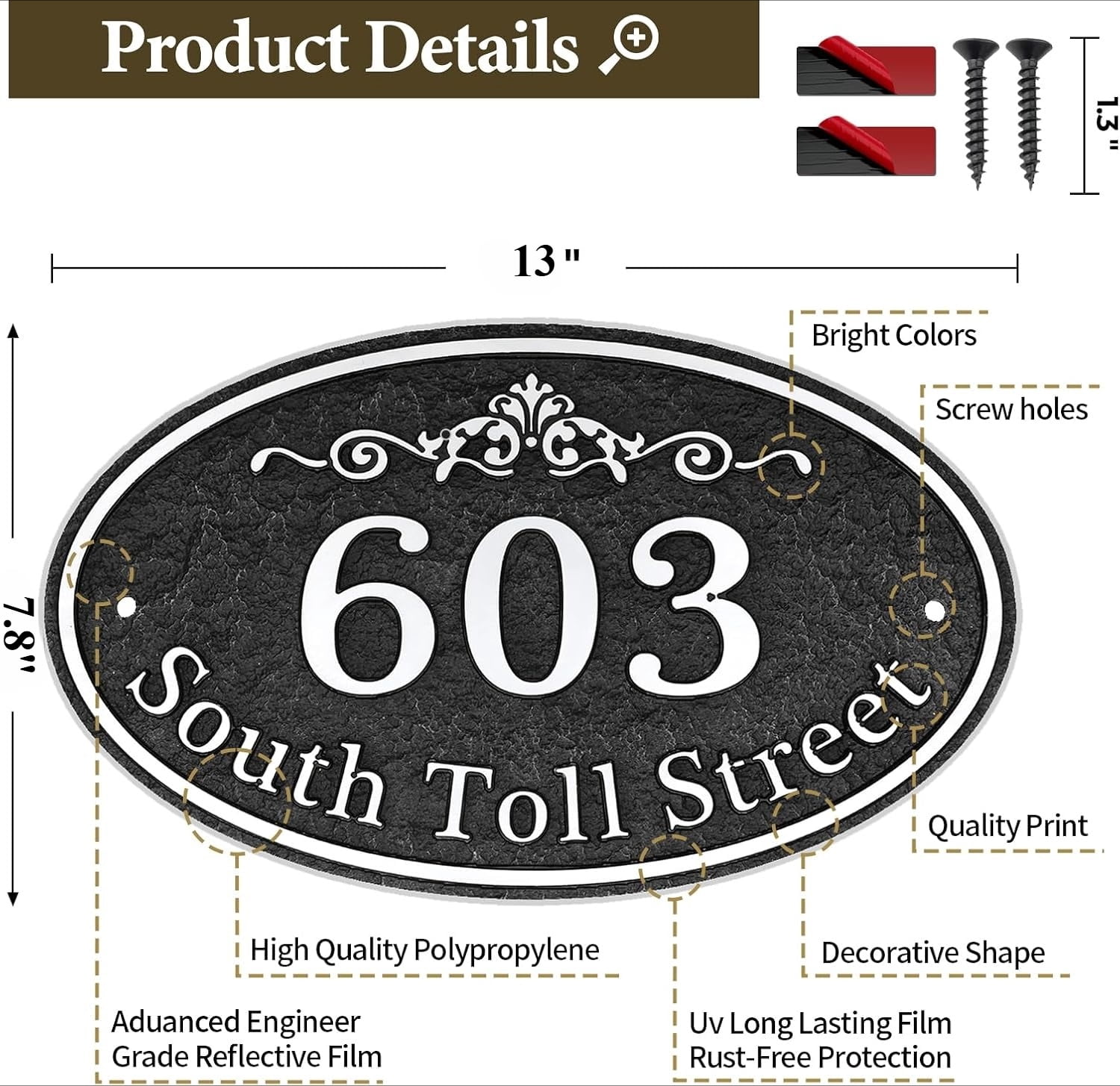 Oval Address Plaque Metal Option - Personalized House Number Sign, Address Sign for Outside, Yard, Driveway, Fence, Mailbox, Gate.