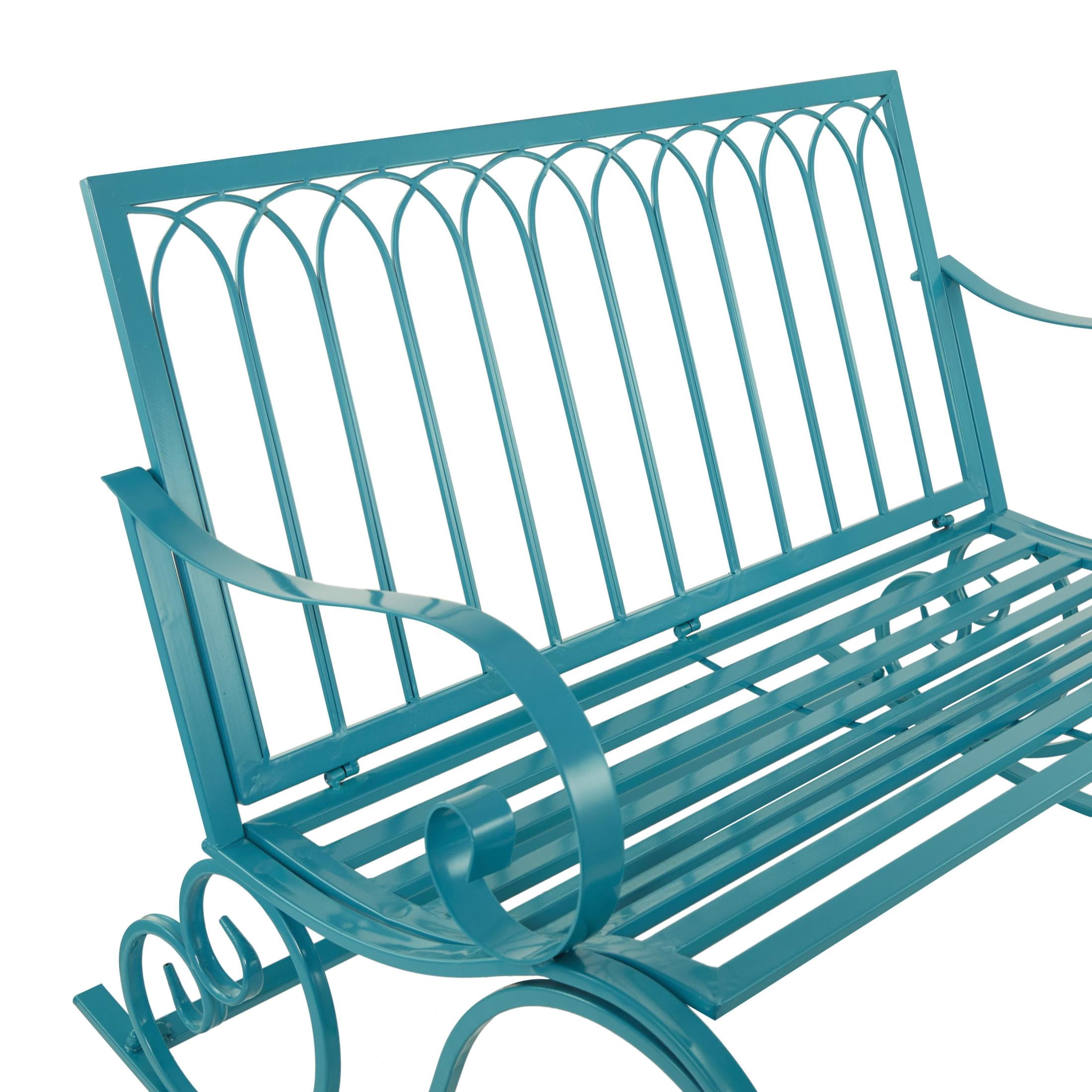 DecMode Metal Scroll Rocking Outdoor Bench, Teal