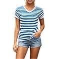 thumbnail image 2 of Neewe Womens Summer Tops Short Sleeve Casual Shirts Striped Tee Trendy 2026 Basics V Neck Tshirt, 2 of 5
