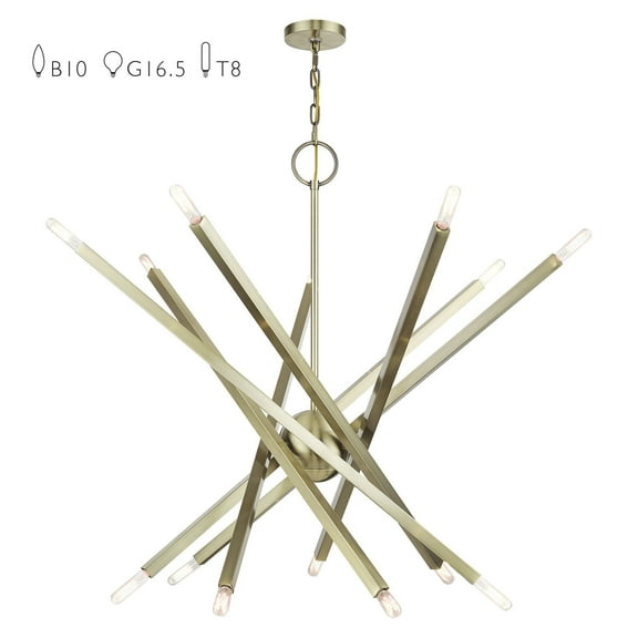 46847-01 Livex Lighting Monaco - 14 Light Extra Large Foyer Chandelier-34 Inches Tall and 40 Inches Wide-Antique Brass Finish