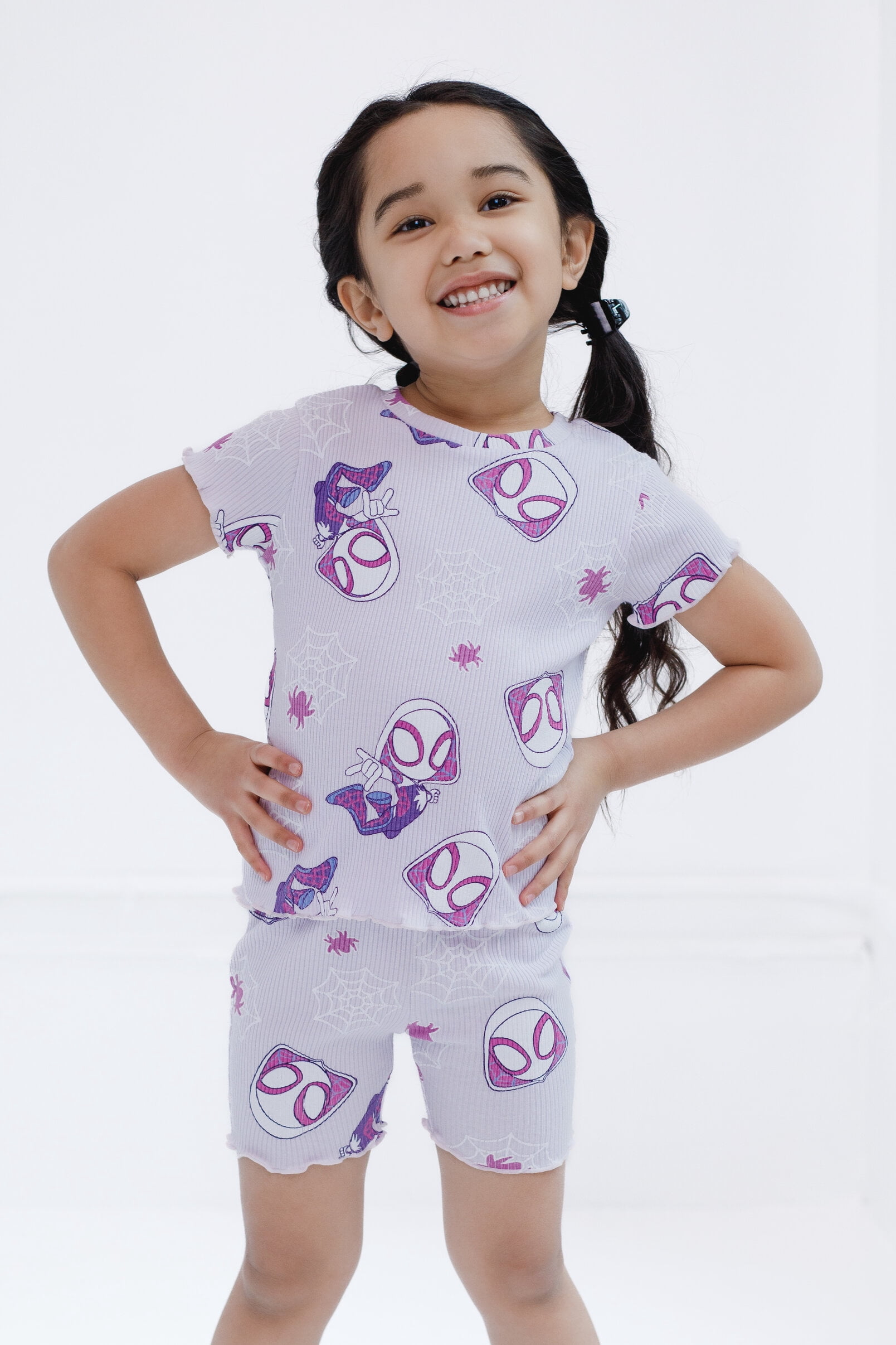 Marvel Spidey and His Amazing Friends Ghost-Spider Ribbed T-Shirt and Shorts Outfit Set Newborn to Little Kid