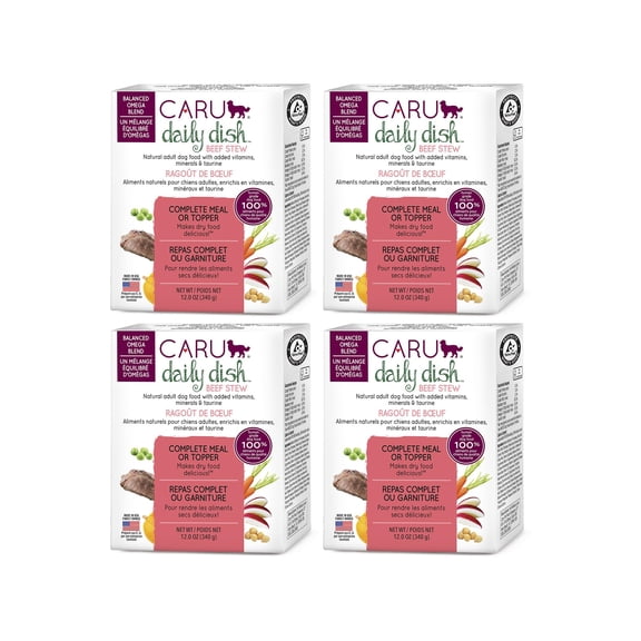 Caru - Daily Dish Beef Stew - Healthy Functional Wet Dog Food or Food Topper - 12 oz Cartons - Pack of 4