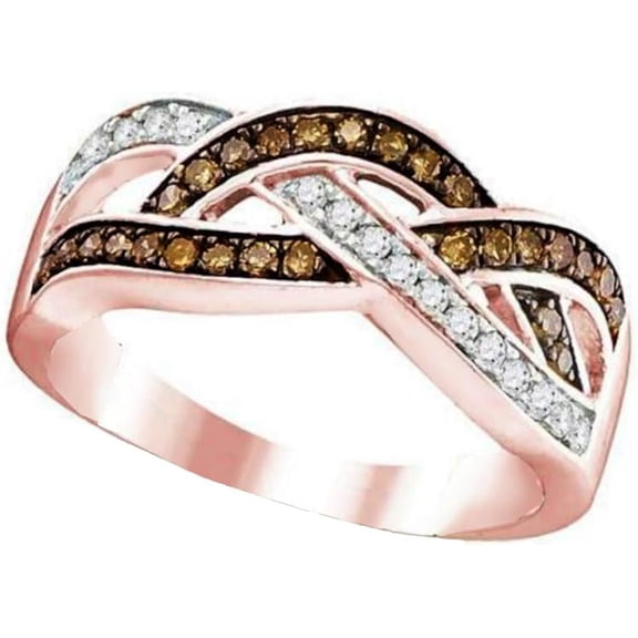 Divine Creation 925 Sterling Silver 1.90 Ct Round Cut Brown Diamond Wedding Engagement Band Ring 14K Rose Gold Plated For Women's -4.5