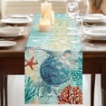 thumbnail image 3 of Sea Turtle Coastal Burlap Cotton Table Runner 14x72 Inches Long, Turquoise Nautical Summer Coral Ocean Farmhouse Table Runners, Outdoor Dining Tablecloths Decor for Baby Shower/Party/Wedding, 3 of 8