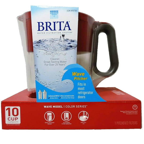 Brita Wave Filtered Water Filter Pitcher 10 Cup Capacity Includes 2