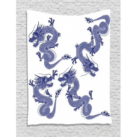 Dragon Tapestry Indigenous Japanese Dragons White Background Vitality Legendary Creatures Asian Myth Print Wall Hanging For Bedroom Living Room Dorm