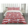 thumbnail image 3 of Ambesonne USA Quilted Bedspread Set 3 Pcs, Horizontal Wavy Stripes, Queen Size, Red Navy Blue White, 3 of 5