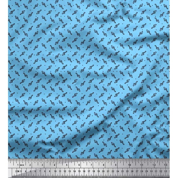 Soimoi Poly Georgette Fabric Dot & Musical Notes Shirting Decor Fabric Printed Yard 42 Inch Wide