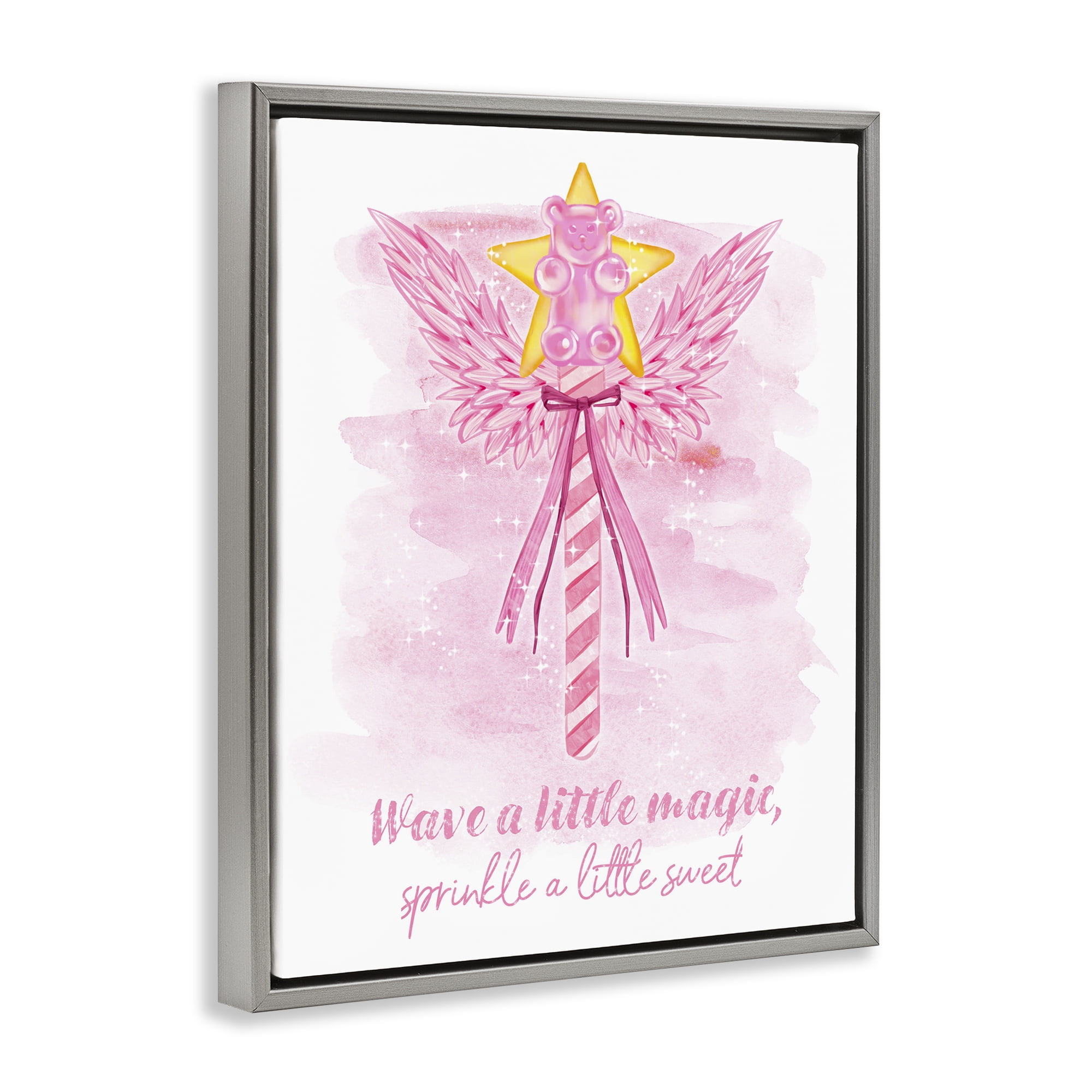 Stupell Industries Sprinkle Sweet Magic Fairy Tales & Fantasy Painting Gray Floater Framed Art Print Wall Art, 17 x 21