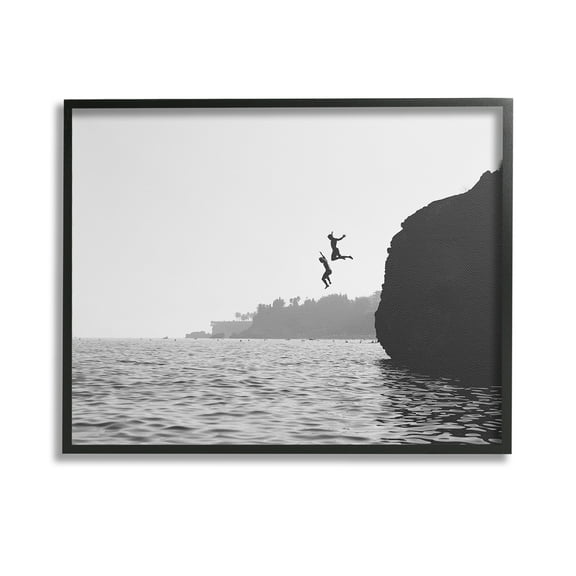 Stupell Industries Diving Ocean Cliff Landscape Photography Black Framed Art Print Wall Art, 14 x 11
