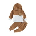 thumbnail image 2 of Elippeo 2Pcs Baby Boy Fall Outfits 6M 12M 18M 24M 3Y 4Y Long Sleeve Contrast Color Hoodie + Pants Set Toddler Clothes, 2 of 9
