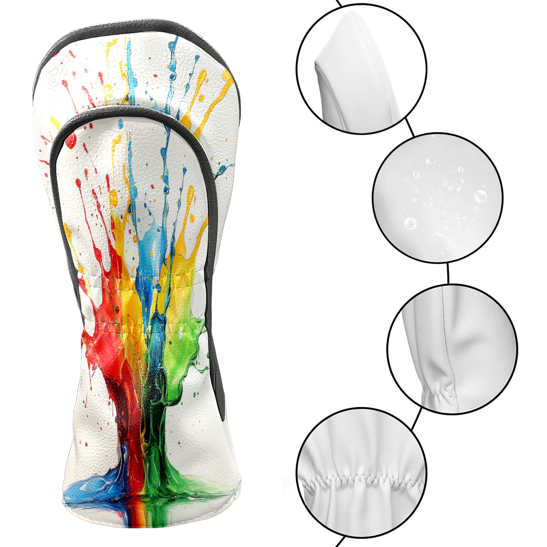 Golf Head Covers Pigment Tie-dye Design for Driver, Wood & Hybrid, Premium Waterproof PU Leather with Plush Lining, Unique Golf Gifts