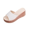 thumbnail image 3 of Women's Solid Color Peep Toe Wedge Slide Sandals Espadrille Platform Heel Slippers Soft Fabric Upper Non Slip Lightweight Summer Casual Outdoor Footwear, 3 of 10