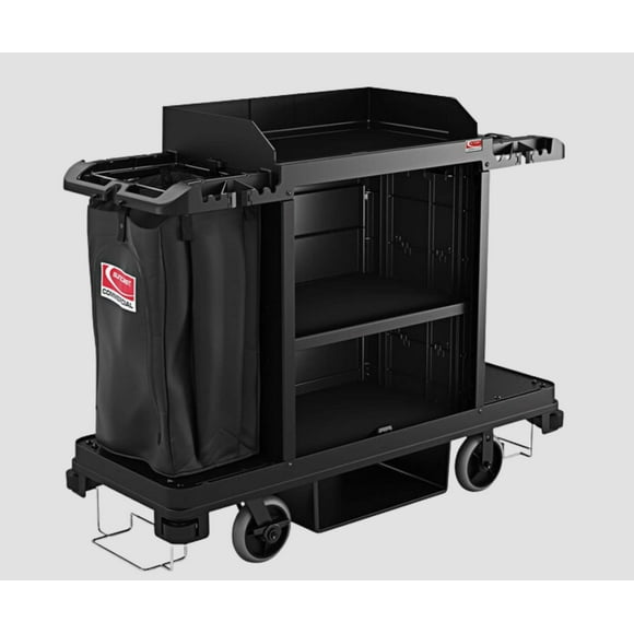 Suncast Black Standard Janitor / Housekeeping Cart with Bag and Non-Marring Wall Bumpers | Efficient and Organized Cleaning Solution