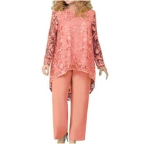 LYXSSBYX Pink Outfits for Women 2 Piece Sets Women's Plus Size Evening Dress Lace Embroidery Temperament Fit PantsTwo Piece Set