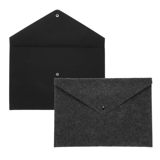 2 Piezas de Carpetas de Fieltro, Carpeta de Sobre A4 Bolsa de Almacenamiento de Documentos con Cierre de Botón (Gris/Negro)