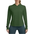thumbnail image 2 of Sun Protection Hoodie for Women UPF 50+ Summer Long Sleeve Solid Color Lightweight Workout Shirts for Hiking Fishing Army Green XL, 2 of 7