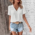 thumbnail image 4 of Womens Chiffon Pom Poms Tops Short Sleeve V Neck Shirts Lace-Trim Lightweight Blouses Dressy Fashion T-Shirt Going Out Tops Casual Business Outfits Spring Summer Clothes 2026, 4 of 8