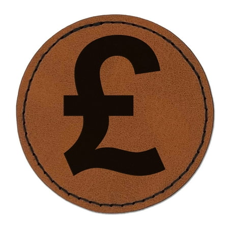 Pound Sterling Symbol United Kingdom 2.5" Faux Leather Round Engraved Iron-On Patch - Brown