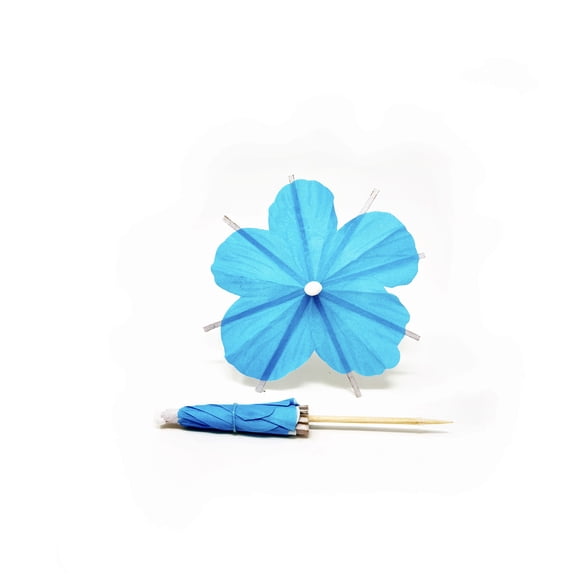 Blue Hibiscus Flower Paper Drink Umbrella Tiki Luau Party Decor (20/Bag)