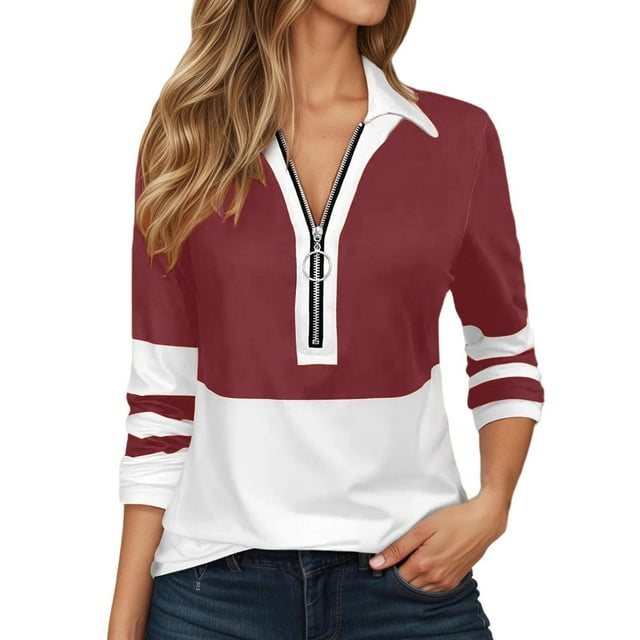 Hauts pour Femmes Chemises à Manches Longues Grande Taille Veste Imprimée Décontractée Fermeture Éclair Mode Automne avec Col Vêtements d'Automne pour Femmes T-Shirts Blouses