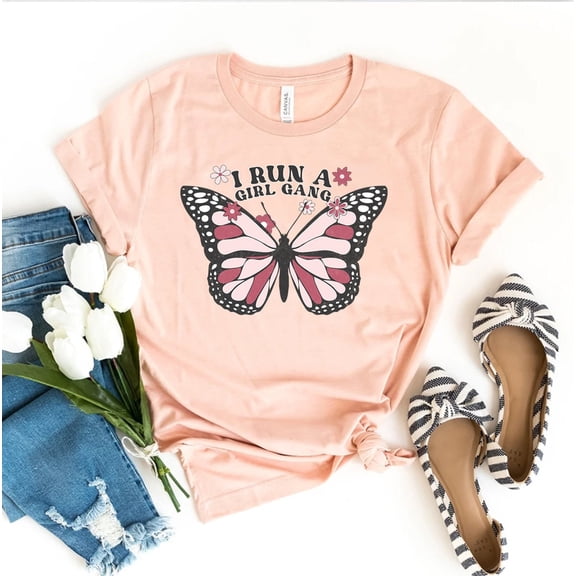 I Run A Girl Gang T-shirt Crazy Shirt Power Trending Gift Motherhood Tee Birthday Top Nature Lover Botanical Mom Of Girls