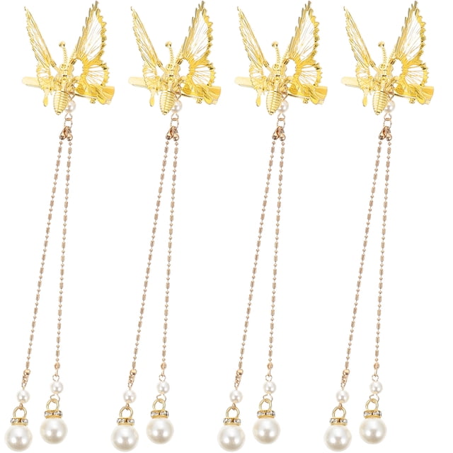 GOOHOCHY 4 pinzas para el pelo con forma de mariposa y borlas, horquillas de metal con forma de mariposa