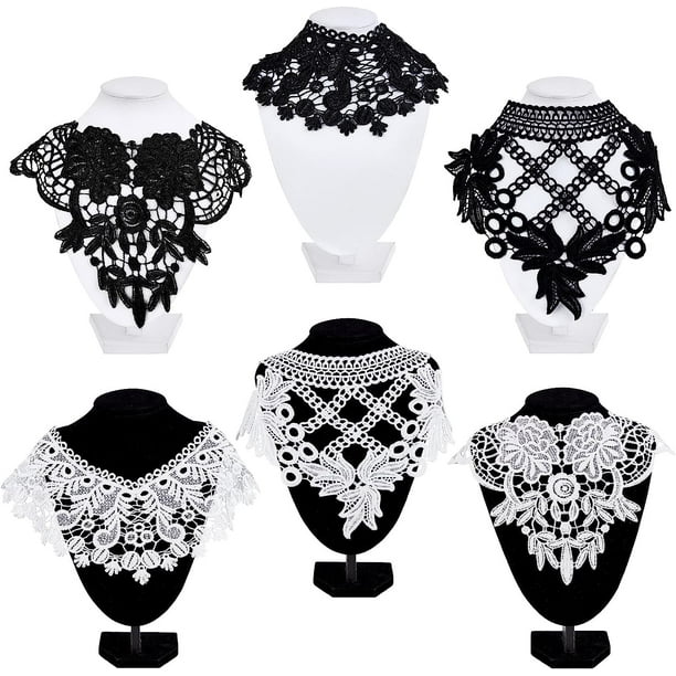 6 parches de aplique para cuello, bordados con encaje floral, para mujer, color blanco, con huecos, desmontables, para chal o capa.