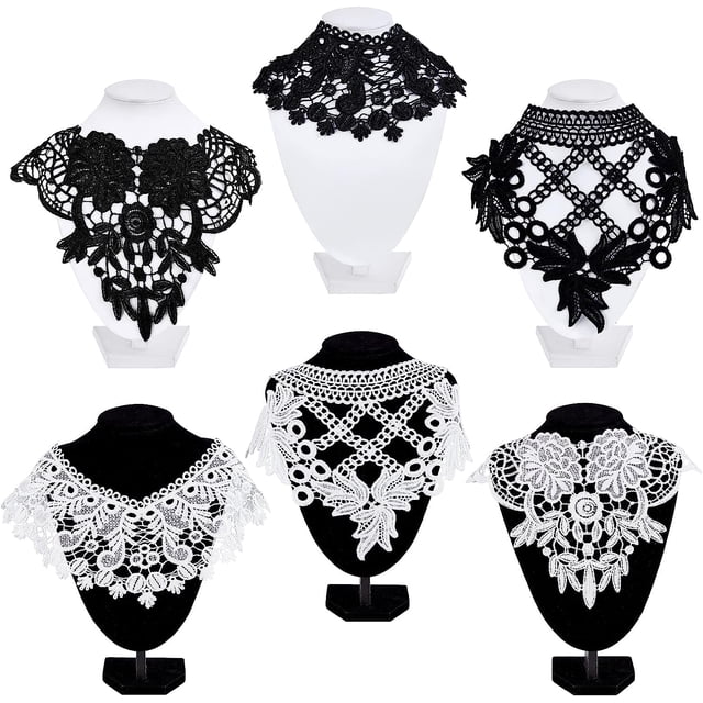 6 parches de aplique para cuello, bordados con encaje floral, para mujer, color blanco, con huecos, desmontables, para chal o capa.