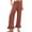 Brick Red, variant on Women's Solid Color Linen Straight Leg Pants, Elastic High Waist Long Trousers with Ruffle Hem, Fashion Casual Pants for Spring, Fall, Beach and Daily Wear Dark Blue M
