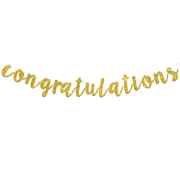 Congratulations Banner Gold Glitter Graduation Decorations Banner for School College Graduate, Wedding, Anniversary, Retirement Party Decorations
