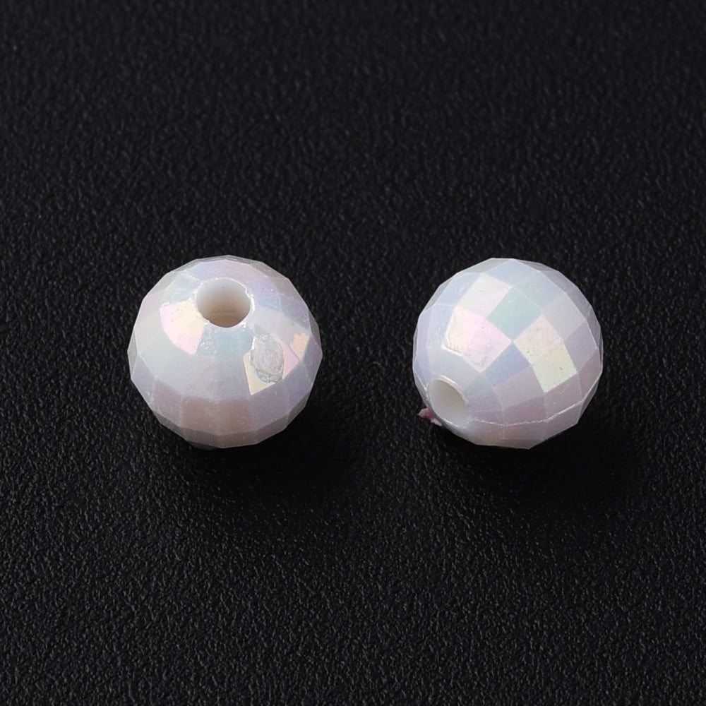 Opaque Acrylic Beads AB color Plated Faceted Round White 6x5.5mm Hole: 1.5mm 4800pcs/500g