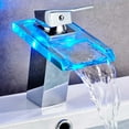 3 colors LED Luminous Basin Faucet Square Waterfall Washbasin