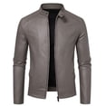 thumbnail image 5 of Men's stand-up collar PU leather jacket spring and autumn new jacket handsome motorcycle suit stand-up collar faux leather fashion slim jacket, 5 of 16