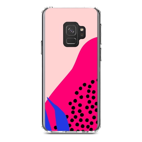 DistinctInk Clear Shockproof Hybrid Case for Samsung Galaxy S9 (5.8" Screen) - TPU Bumper, Acrylic Back, Tempered Glass Screen Protector - Summer Vibes Bold Flower Pink Blue Yellow