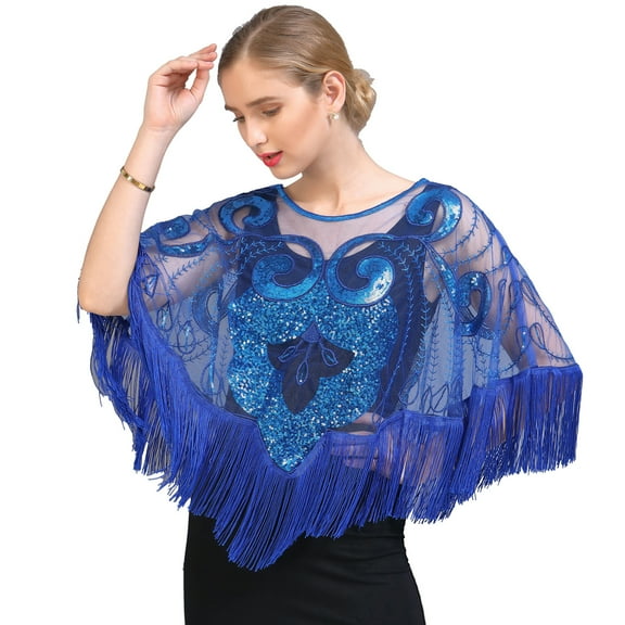Roaring 20's Flapper Gatsby Beaded Fringe Capelet Shoulder Cover Up Cape Poncho