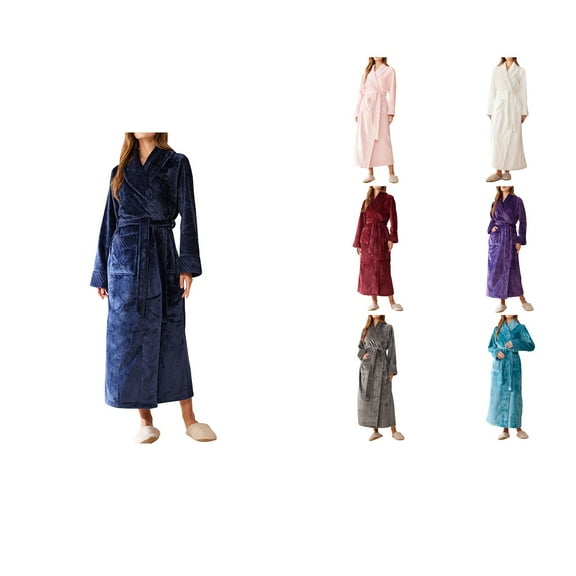 Antinious Women Plus Size Solid Leisure Robes Long Sleeve Thick Flannel Hot Bathrobe with Pockets,Robes for Women,Women Pajamas Bathrobes,Gray,M