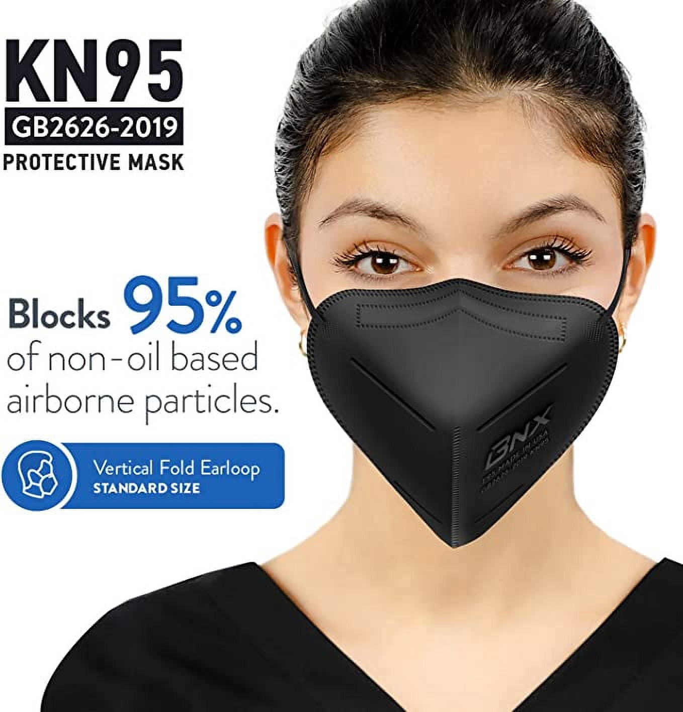 BNX KN95 Black Face Masks (50-Pack), (Earloop) (Model: E95)