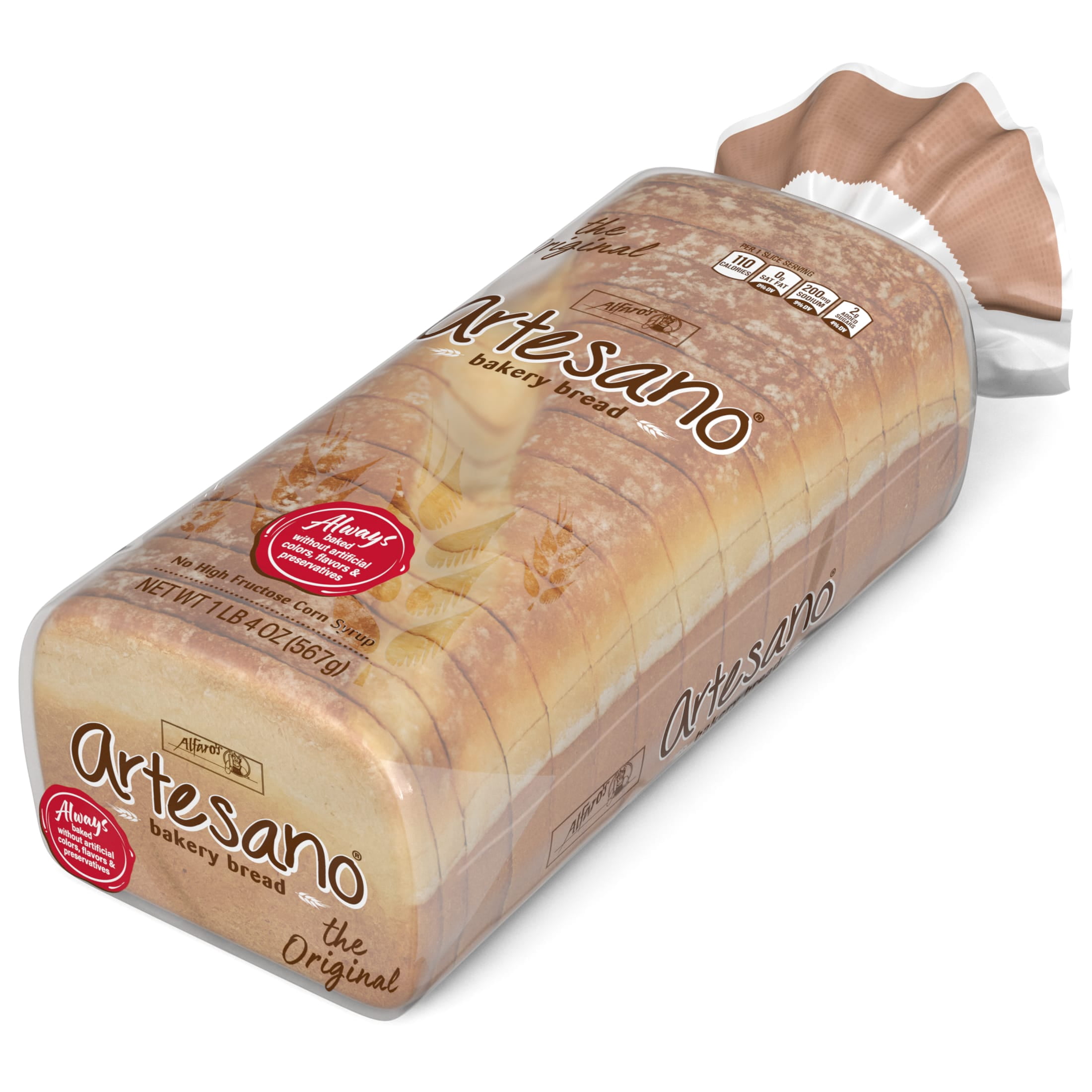 Alfaro's Artesano White Bakery Bread, 20 oz, White Bread, Bag