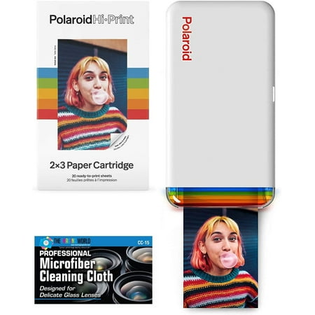 Polaroid Hi-Print - Bluetooth Connected 2x3 Pocket Phone Photo Printer with Polaroid HiPrint 2x3 Paper Cartridge 20 Sheets and Microfiber Cloth