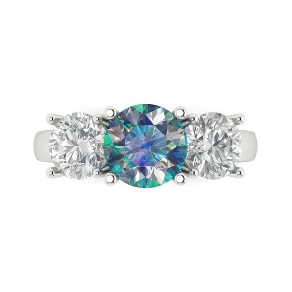 2.5 tcw Round Cut Engagement Ring for Women, Blue Moissanite Three-Stone Bridal Promise Ring for Her in 18K White Gold