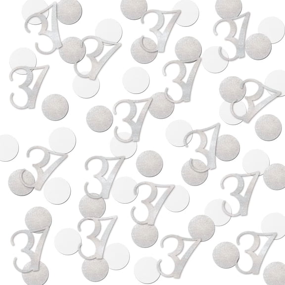 Silver Glitter 37 Confetti, 37th Birthday Number Confetti, 120Pcs Anniversary Party Table Decoration Supplies