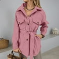 thumbnail image 4 of CUZIBR Womens Overcoat Button Down Long Sleeve Lapel Wool Coat With Belt Elegant Solid Color Oversized Fashion Jacket Mid Length Comfort Outwear,Pink,XXXL, 4 of 7