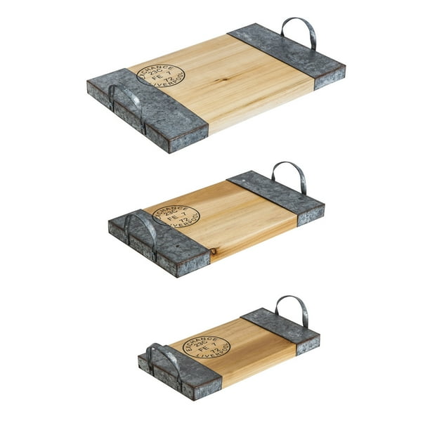 Cape Craftsmen Wood and Metal Stackable Serving Trays, Set of 3