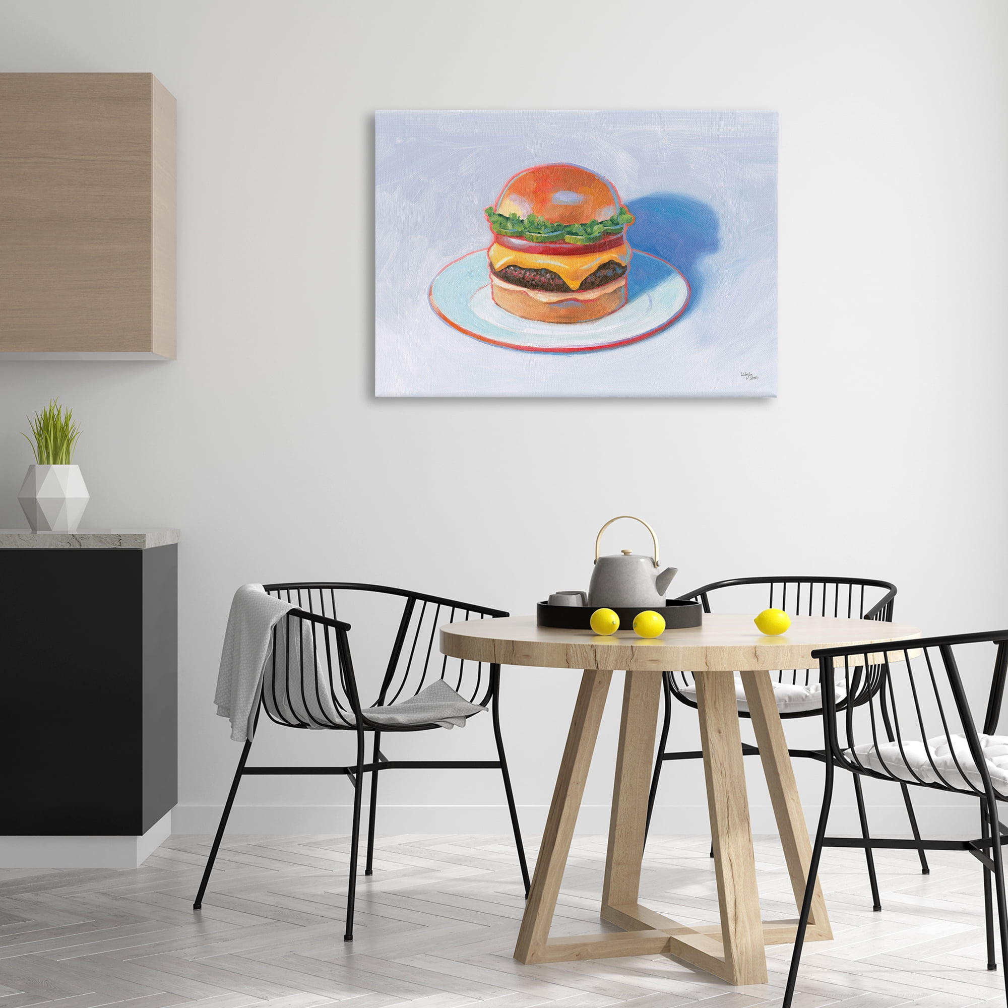 Stupell Industries Burger on Plate Food & Beverage Painting Wrapped Canvas Art Print Wall Art, 36 x 24