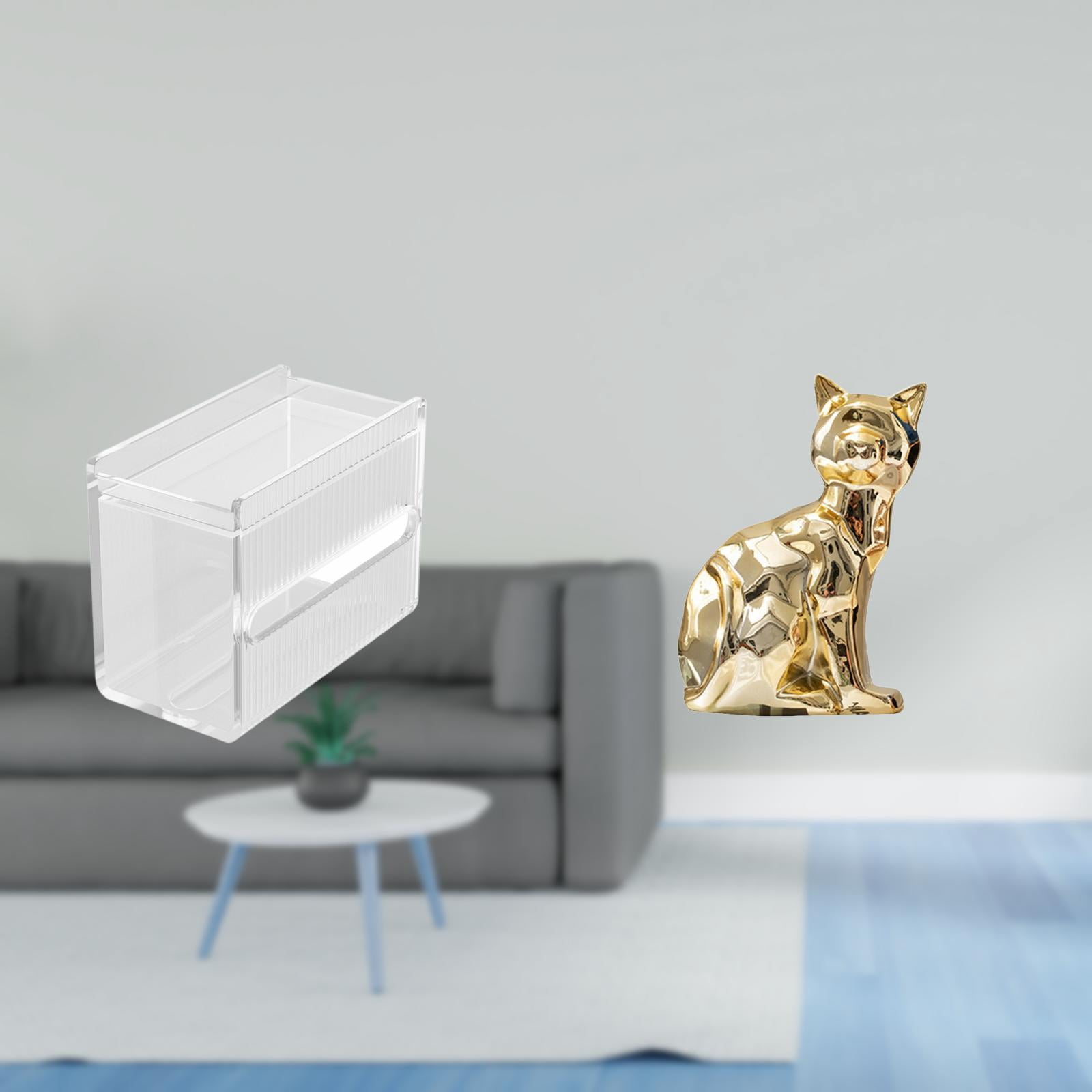 Fiocias Acrylic Cat Toilet Paper Storage Box Modern Animal Sculpture Paper Towel Dispenser Wall Mounted Tissue Holder Decorative Figurine Ornament for Firepla