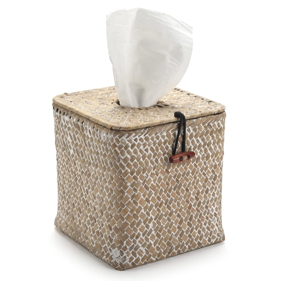 Cubierta para Caja de Pañuelos de Hierba Marina DECRAFTS 14x14x14 cm Blanqueada