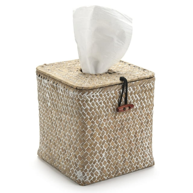 Cubierta para Caja de Pañuelos de Hierba Marina DECRAFTS 14x14x14 cm Blanqueada