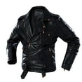 thumbnail image 2 of IYTR Men's Fashion Leather Jackets Long Sleeve Jacket Solid Color Zipper Turndown Collar Plus Size Loose Leather Jackets with Pocket Black XXL, 2 of 5