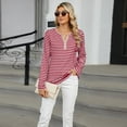 thumbnail image 3 of SWSMCLT Women's Long Sleeve Tshirt Striped Summer Shirt Fashion Cool Fall Tees Henley Neck Tunics Loose Fit Tshirt Red XX-Large, 3 of 5
